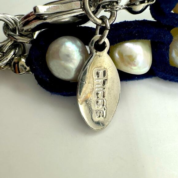 Chico’s Freshwater Pearl Necklace Paige Long Single Strand Beaded Navy Blue - Picture 5 of 8